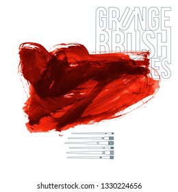 Red brush stroke and texture. Grunge vector abstract hand - painted element. Underline and border design.