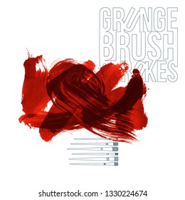 Red brush stroke and texture. Grunge vector abstract hand - painted element. Underline and border design.