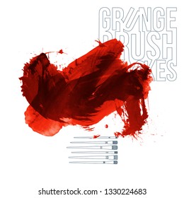 Red brush stroke and texture. Grunge vector abstract hand - painted element. Underline and border design.