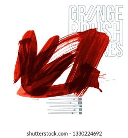 Red brush stroke and texture. Grunge vector abstract hand - painted element. Underline and border design.