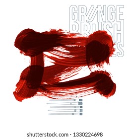 Red brush stroke and texture. Grunge vector abstract hand - painted element. Underline and border design.