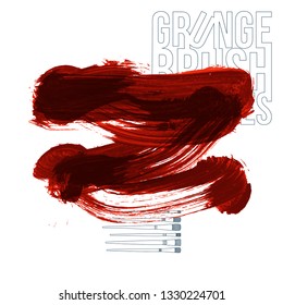 Red brush stroke and texture. Grunge vector abstract hand - painted element. Underline and border design.