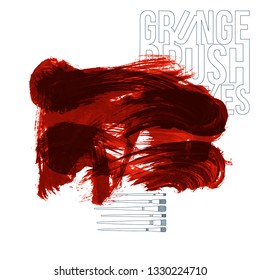 Red brush stroke and texture. Grunge vector abstract hand - painted element. Underline and border design.