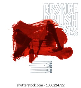 Red brush stroke and texture. Grunge vector abstract hand - painted element. Underline and border design.