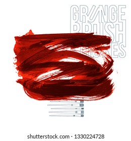 Red brush stroke and texture. Grunge vector abstract hand - painted element. Underline and border design.