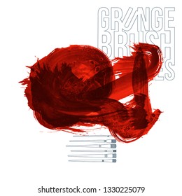 Red brush stroke and texture. Grunge vector abstract hand - painted element. Underline and border design.