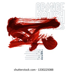Red brush stroke and texture. Grunge vector abstract hand - painted element. Underline and border design.