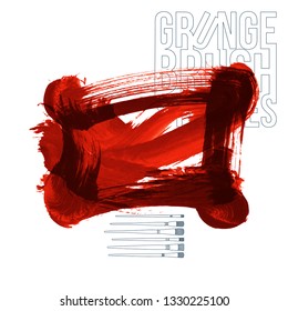 Red brush stroke and texture. Grunge vector abstract hand - painted element. Underline and border design.