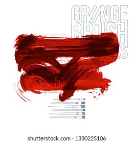 Red brush stroke and texture. Grunge vector abstract hand - painted element. Underline and border design.