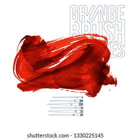Red brush stroke and texture. Grunge vector abstract hand - painted element. Underline and border design.