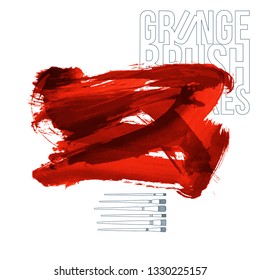 Red brush stroke and texture. Grunge vector abstract hand - painted element. Underline and border design.