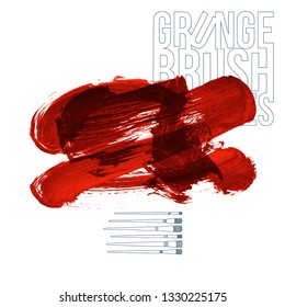 Red brush stroke and texture. Grunge vector abstract hand - painted element. Underline and border design.