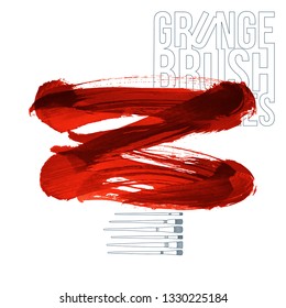 Red brush stroke and texture. Grunge vector abstract hand - painted element. Underline and border design.