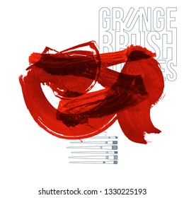 Red brush stroke and texture. Grunge vector abstract hand - painted element. Underline and border design.