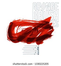Red brush stroke and texture. Grunge vector abstract hand - painted element. Underline and border design.