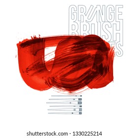 Red brush stroke and texture. Grunge vector abstract hand - painted element. Underline and border design.