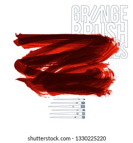 Red brush stroke and texture. Grunge vector abstract hand - painted element. Underline and border design.