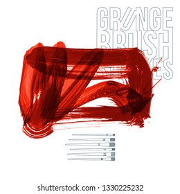 Red brush stroke and texture. Grunge vector abstract hand - painted element. Underline and border design.