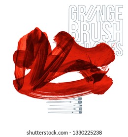 Red brush stroke and texture. Grunge vector abstract hand - painted element. Underline and border design.