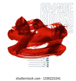 Red brush stroke and texture. Grunge vector abstract hand - painted element. Underline and border design.