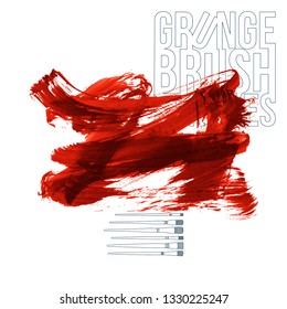 Red brush stroke and texture. Grunge vector abstract hand - painted element. Underline and border design.