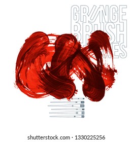 Red brush stroke and texture. Grunge vector abstract hand - painted element. Underline and border design.