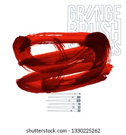 Red brush stroke and texture. Grunge vector abstract hand - painted element. Underline and border design.