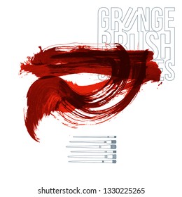 Red brush stroke and texture. Grunge vector abstract hand - painted element. Underline and border design.