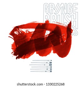 Red brush stroke and texture. Grunge vector abstract hand - painted element. Underline and border design.