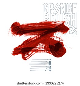 Red brush stroke and texture. Grunge vector abstract hand - painted element. Underline and border design.