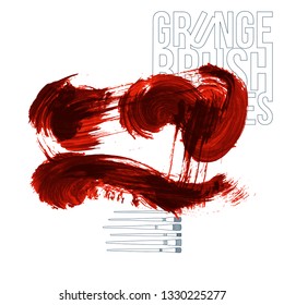Red brush stroke and texture. Grunge vector abstract hand - painted element. Underline and border design.