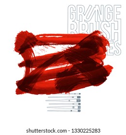 Red brush stroke and texture. Grunge vector abstract hand - painted element. Underline and border design.
