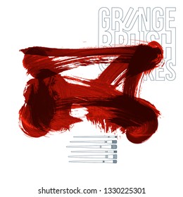 Red brush stroke and texture. Grunge vector abstract hand - painted element. Underline and border design.