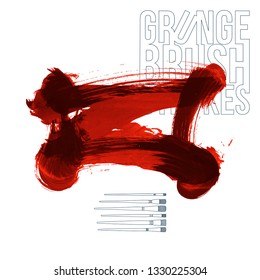 Red brush stroke and texture. Grunge vector abstract hand - painted element. Underline and border design.