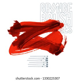 Red brush stroke and texture. Grunge vector abstract hand - painted element. Underline and border design.