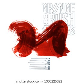 Red brush stroke and texture. Grunge vector abstract hand - painted element. Underline and border design.