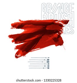 Red brush stroke and texture. Grunge vector abstract hand - painted element. Underline and border design.