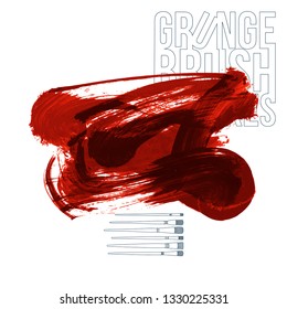 Red brush stroke and texture. Grunge vector abstract hand - painted element. Underline and border design.