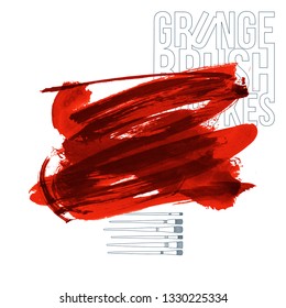 Red brush stroke and texture. Grunge vector abstract hand - painted element. Underline and border design.