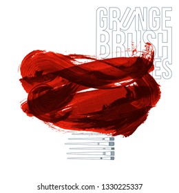 Red brush stroke and texture. Grunge vector abstract hand - painted element. Underline and border design.