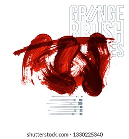 Red brush stroke and texture. Grunge vector abstract hand - painted element. Underline and border design.