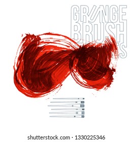 Red brush stroke and texture. Grunge vector abstract hand - painted element. Underline and border design.