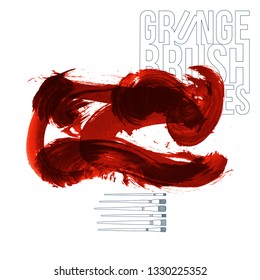 Red brush stroke and texture. Grunge vector abstract hand - painted element. Underline and border design.