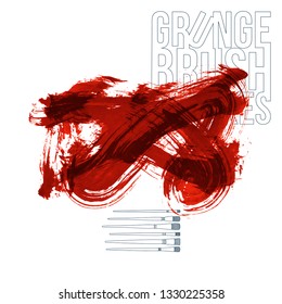 Red brush stroke and texture. Grunge vector abstract hand - painted element. Underline and border design.