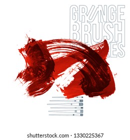 Red brush stroke and texture. Grunge vector abstract hand - painted element. Underline and border design.