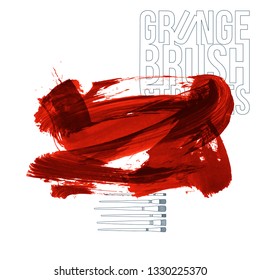 Red brush stroke and texture. Grunge vector abstract hand - painted element. Underline and border design.