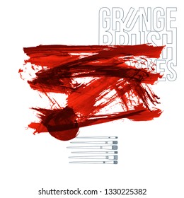 Red brush stroke and texture. Grunge vector abstract hand - painted element. Underline and border design.