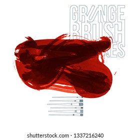 Red brush stroke and texture. Grunge vector abstract hand - painted element. Underline and border design.