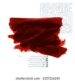 Red brush stroke and texture. Grunge vector abstract hand - painted element. Underline and border design.