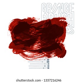 Red brush stroke and texture. Grunge vector abstract hand - painted element. Underline and border design.